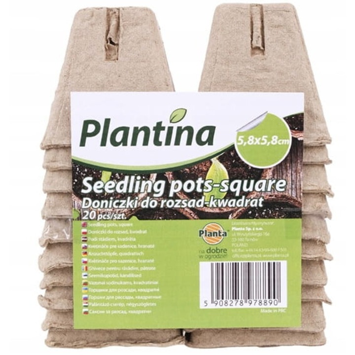 Set 20 ghivece patrate biodegradabile 5,8x5,8cm, Planta, pentru ...