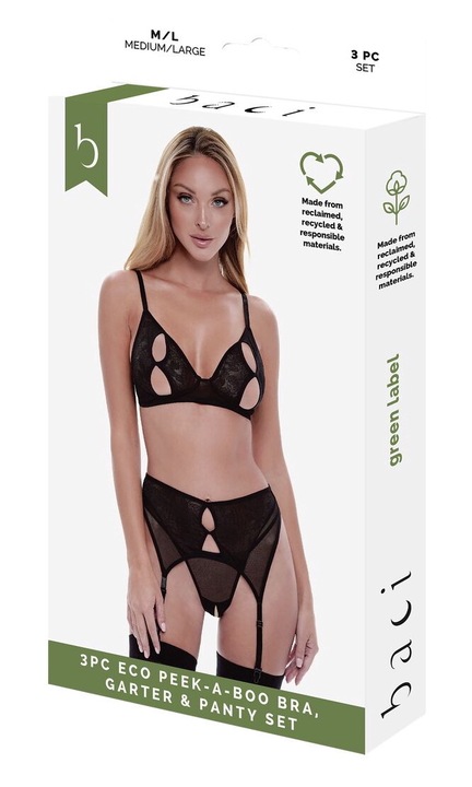 Baci Lingerie Peek-A-Boo melltartó szett, fekete, SM INTL