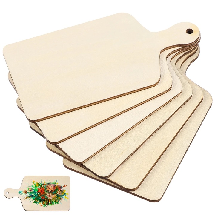 Set 6 Tavi Servire din Lemn, Design Elegant, Culoare Naturala, Dimensiune 11.50x6.00x0.20cm