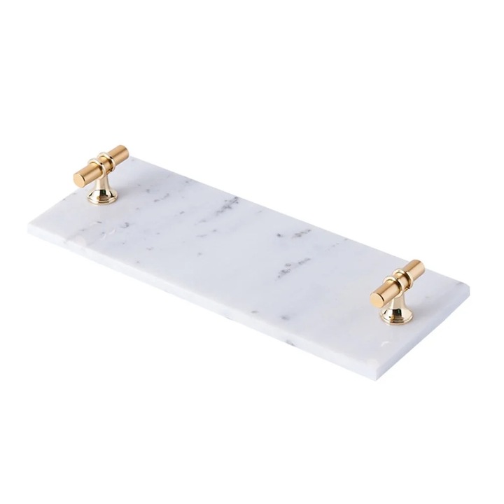 Tava decorativa din marmura, Alb, 30x10x3 cm