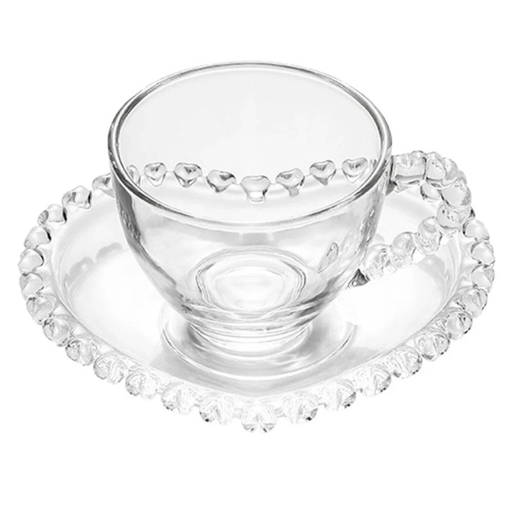 Set de cani din sticla transparenta pentru cafea, 6.80x5.50x5.50cm