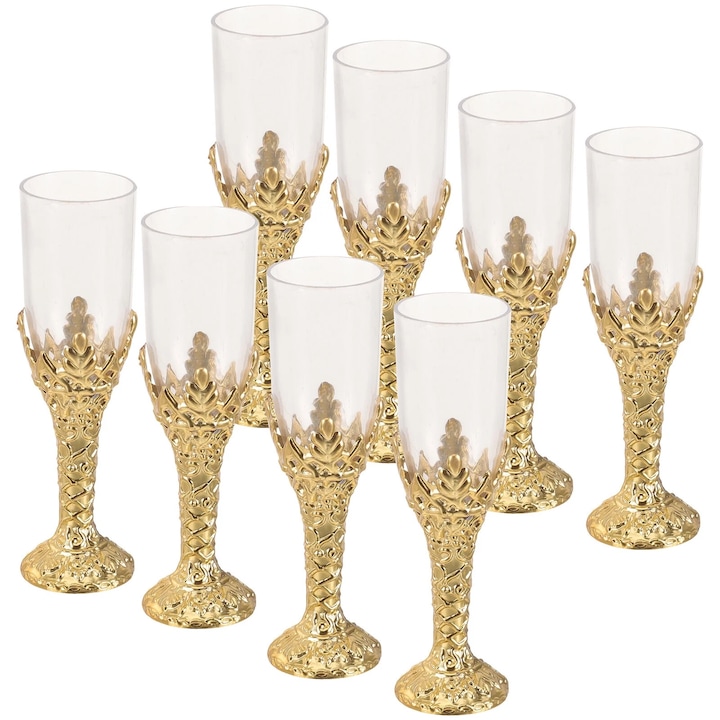 Set 12 pahare de vin, Plastic, 11x3 cm, Auriu/Alb