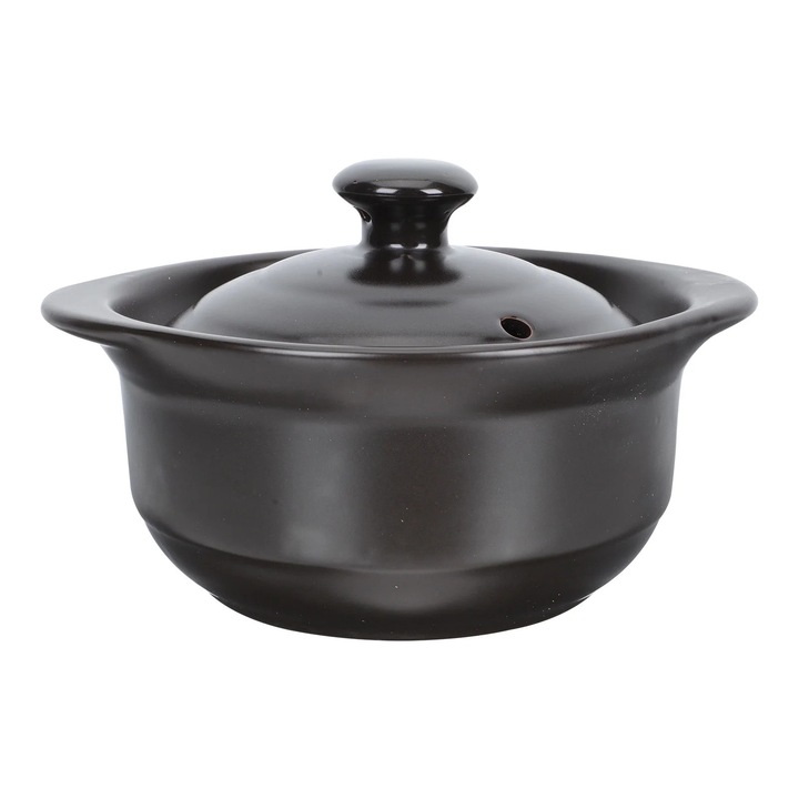 Vas termorezistent multifunctional ceramic, negru, 18.70x18.70x11.50cm, pentru 1-2 persoane