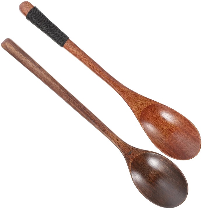 Set 2 linguri de amestec din lemn, 22.50x4.00x1.00cm, culoare maro, pentru cafea si desert