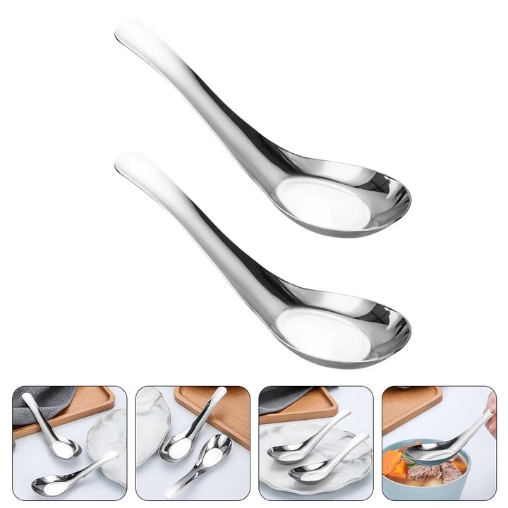 Set 2 linguri de supa din inox, argintii, 14x4.1x1.5cm, pentru 4 persoane