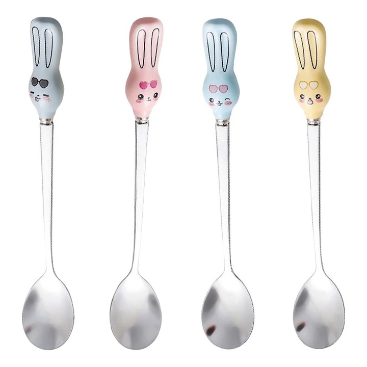 Set 4 linguri din inox cu maner ceramic, argintii, 16.80x2.50x2.00cm