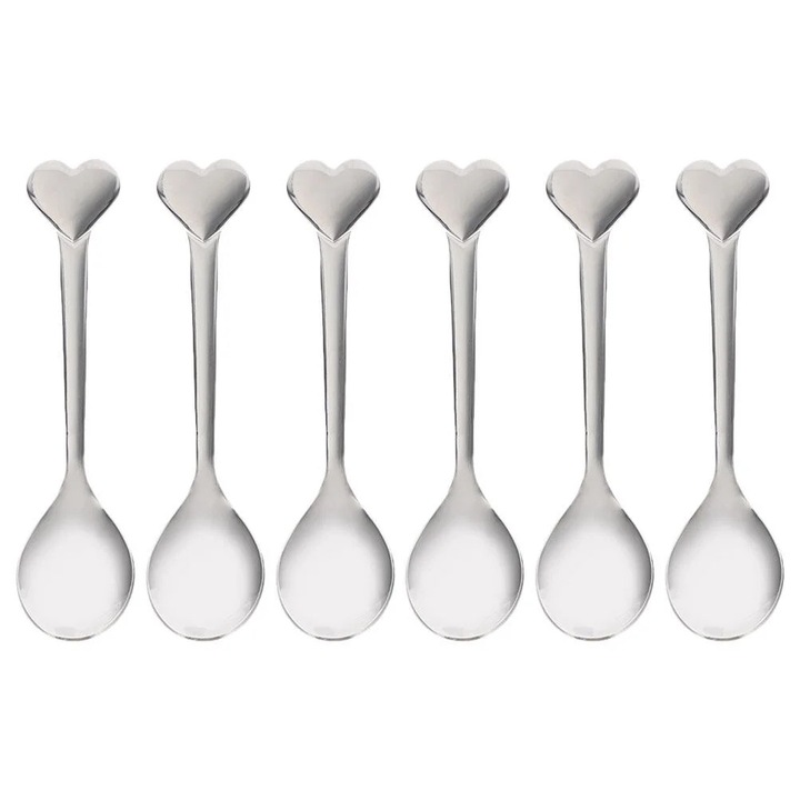 Set 6 linguri din inox, argintii, pentru desert, cu design unic, 13x3cm