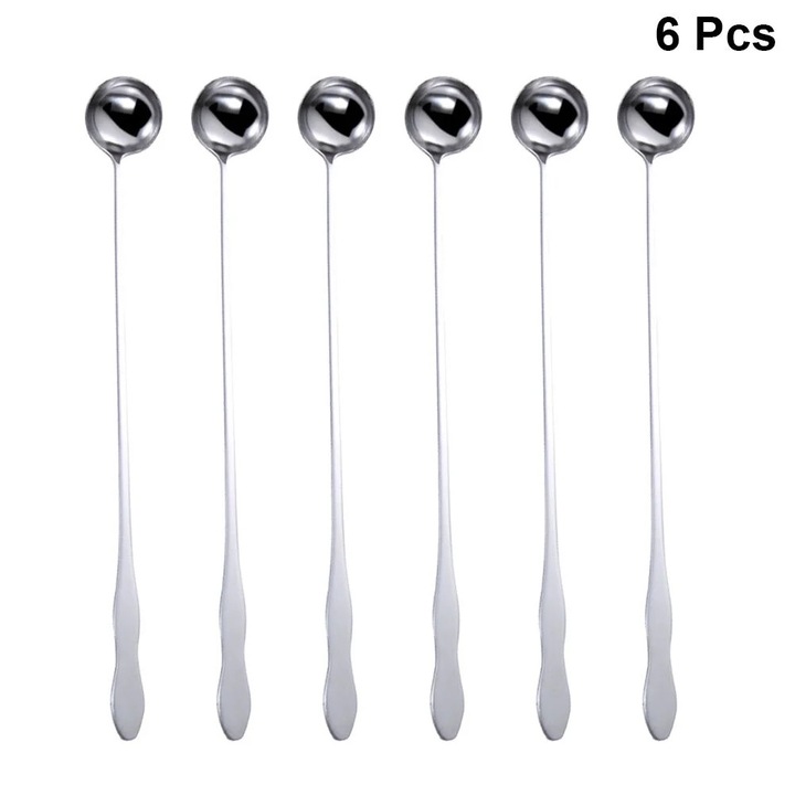 Set 6 linguri de amestec din inox, design modern, argintii, 32x3.8x1cm