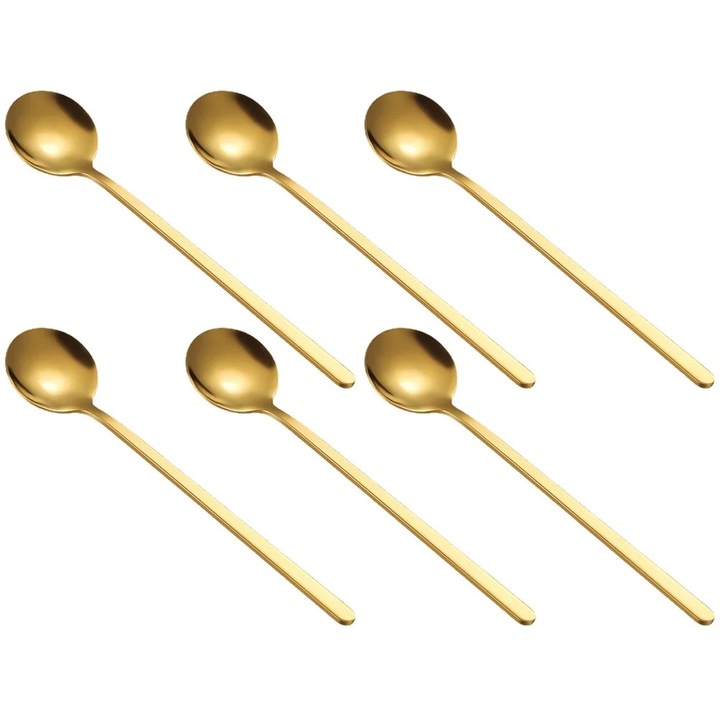 Set de linguri din inox, 6 bucati, finisaj lucios, aurii, 17x3cm