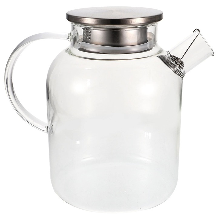 Ceainic din sticla, capacitate mare, inox, 20x13x19cm, argintiu