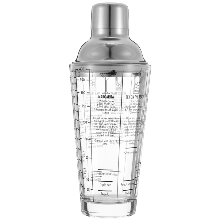 Set shaker cocktail din sticla transparenta si inox, 400ml, 21.50x8.50x8.50cm