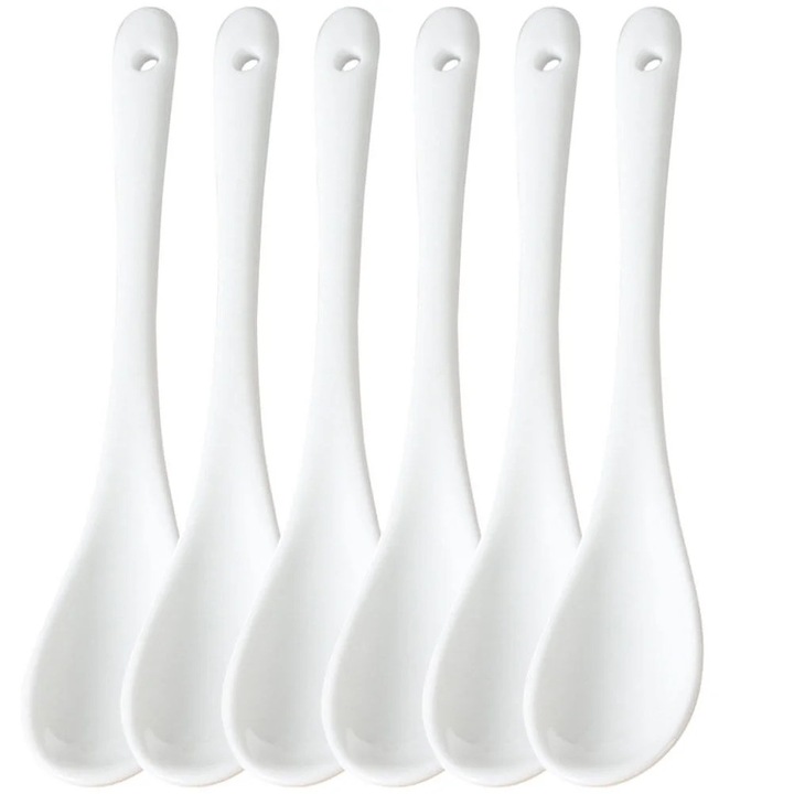 Set 6 linguri de amestec, ceramica, alb, 17x2.5cm