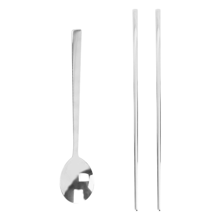 Set tacamuri din inox, 2 piese, argintiu, design elegant, pentru 4 persoane