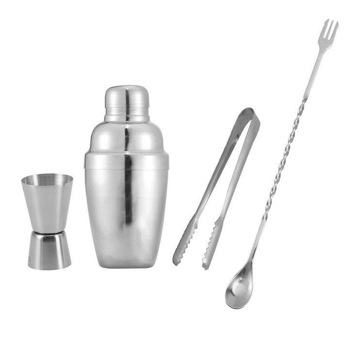Set 4 piese ustensile bar inox, argintiu, 15x7x7cm