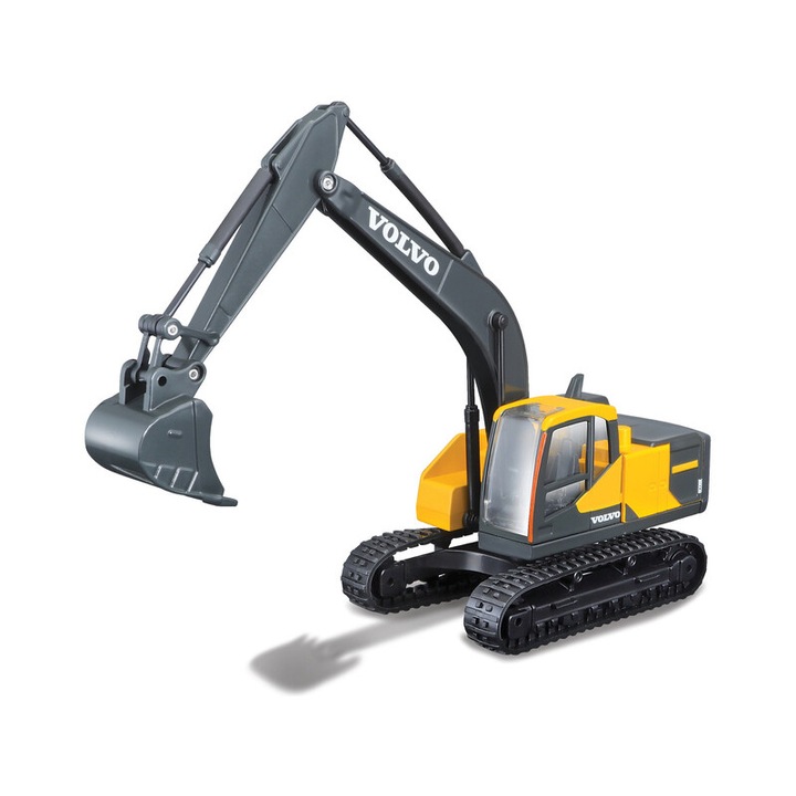 Bburago Volvo EC220E modell, 24 cm, sárgásszürke, fém és műanyag modell