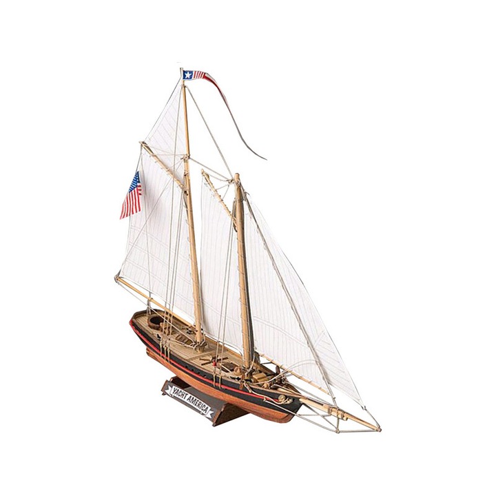 America 1:155 jachtmodell építőkészlet, 1805, fa és fém alkatrészek, Corel