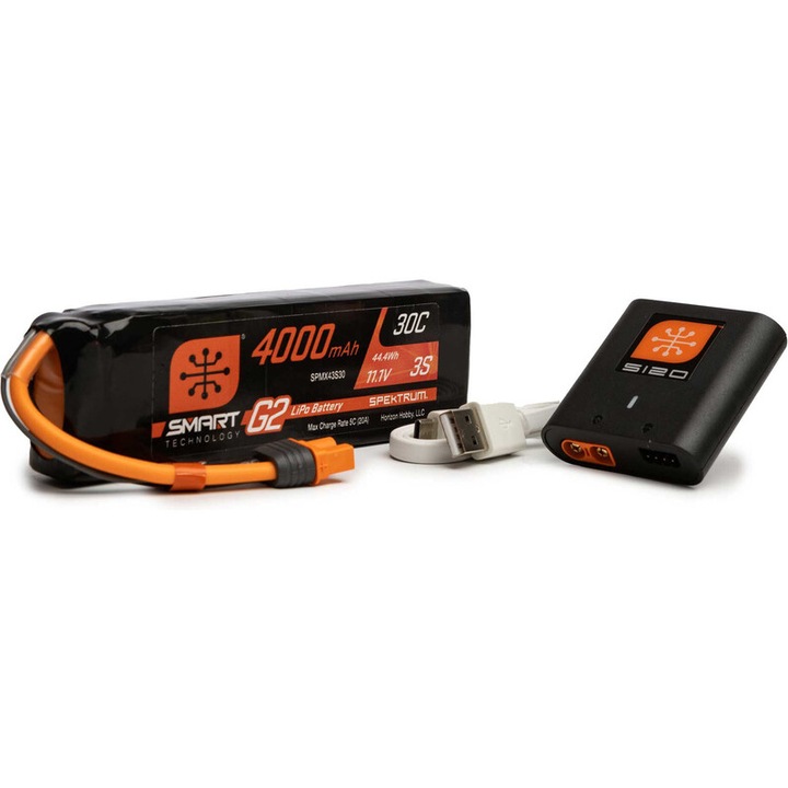 Spektrum akkumulátor és töltő készlet, LiPo 11.1V 4000mAh 30C, S120 20W USB-C, RC repülőgépekhez