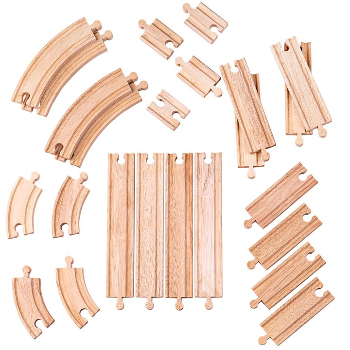 Set trenulete de jucarie Bigjigs Rail, 24 piese, din lemn, 28,6x18x6 cm, varsta 3+