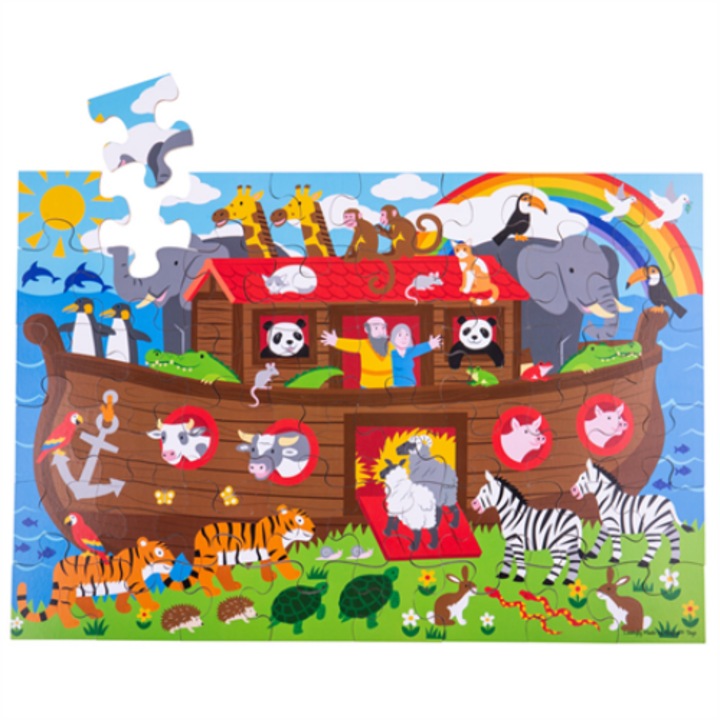 Puzzle, Bigjigs, Noé bárkája, 48 db, 58x40x0,5 cm, fa, 3+ év