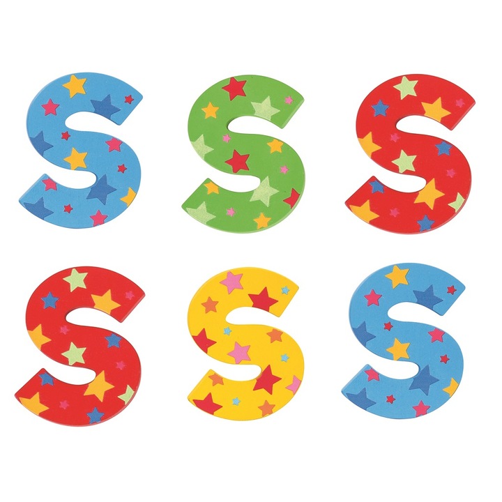 Bigjigs oktatójáték, S betű, 7x7 cm, fa, többféle színben