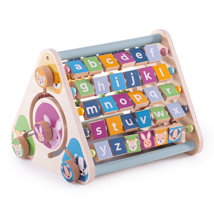 Интерактивна играчка Bigjigs, активен триъгълник с животни, 27x26x23cm, 3+ години, изработена от FSC дърво