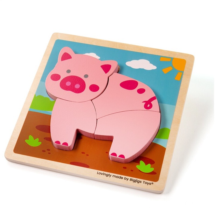 Puzzle, Bigjigs, 15x15x1,5 cm, fa, 12m+