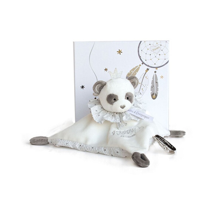 Jucarie pentru bebelusi, DouDou et Compagnie, plus/stofa, urs panda, 20 cm, alb/gri