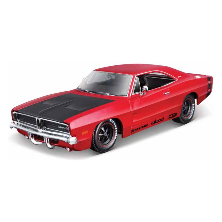 Modell autó, Maisto, Dodge Charger R/T 1969, 1:25, piros, 19cm