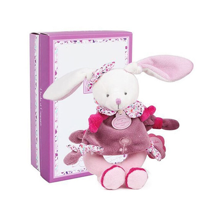 Jucarie pentru bebelusi, DouDou et Compagnie, plus/stofa, iepuras roz, 19 cm