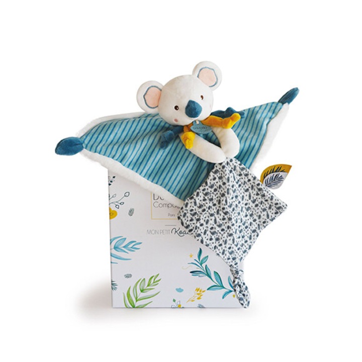 Jucarie pentru bebelusi, DouDou, plus/stofa, koala Yoca cu patura, 25 cm, multicolor