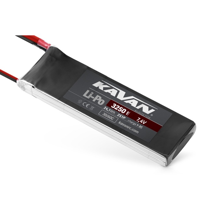 KAVAN LiPo akkumulátor, 3250mAh/7.4V 30/60C, 136x42x14.5mm, JST-XH