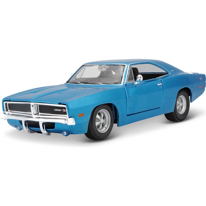 Maisto Dodge Charger R/T 1969-es modellautó, 1:25, nyitható ajtókkal, metálkék, 19cm
