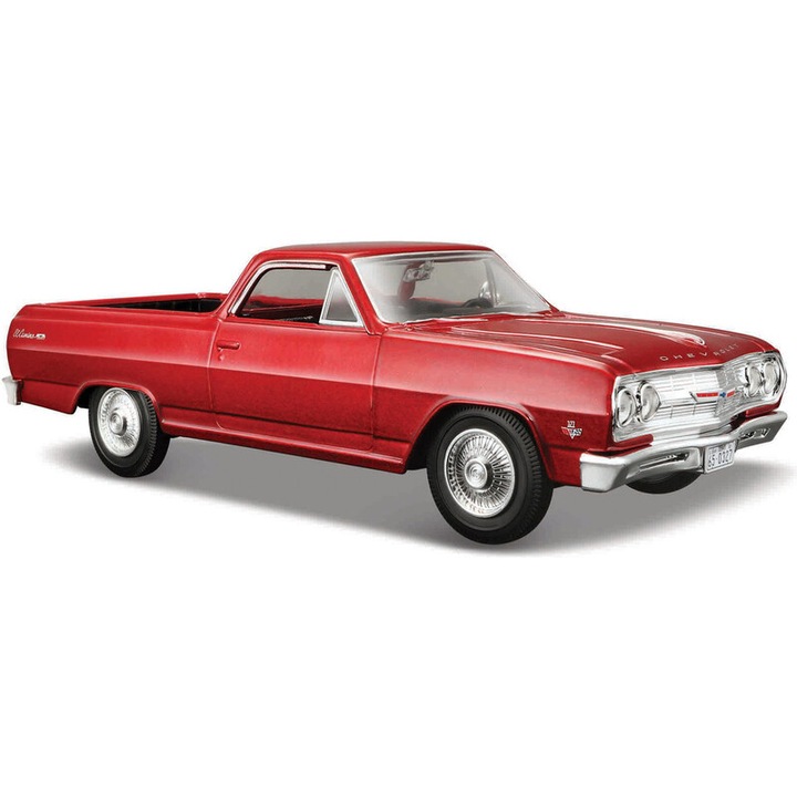Maisto Chevrolet El Camino 1965-ös modellautó, metálpiros, 20 cm, nyitható ajtókkal