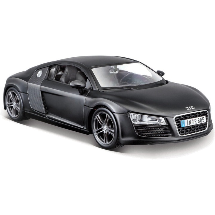 Maisto Audi R8 modellautó 1:24, matt fekete, 17cm, nyitott ajtók