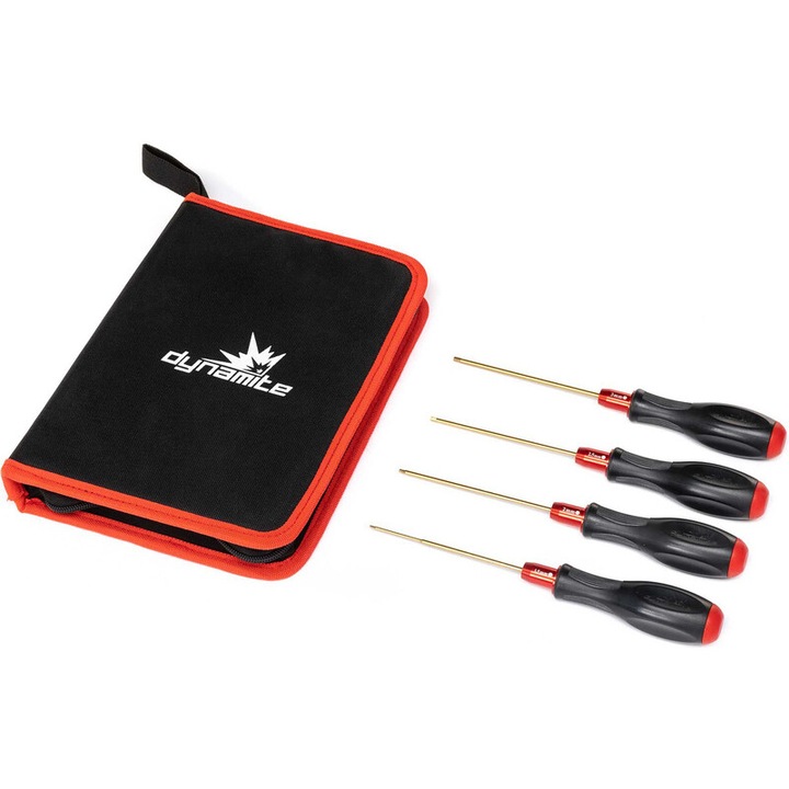4 darabos Dynamite csavarhúzó készlet 1,5x2x2,5x3 mm, ergonomikus kialakítás, fekete/piros
