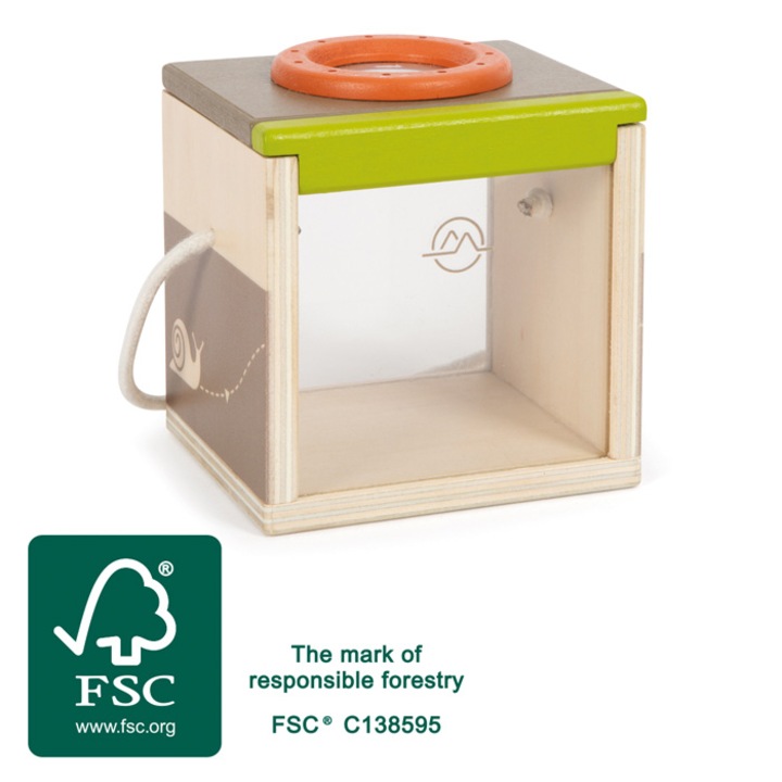 Кутия за наблюдение на насекоми тип „малък крак“, 10x9,5x9,5 см, изработена от 100% FSC(R) дърво, текстил, пластмаса