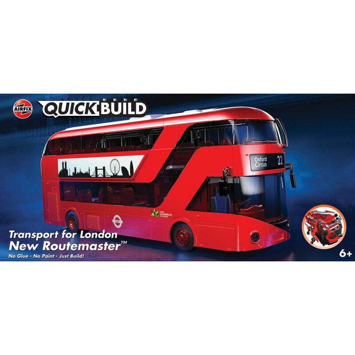Airfix modellező készlet - Új Routemaster busz, 88 darabos, 303 mm