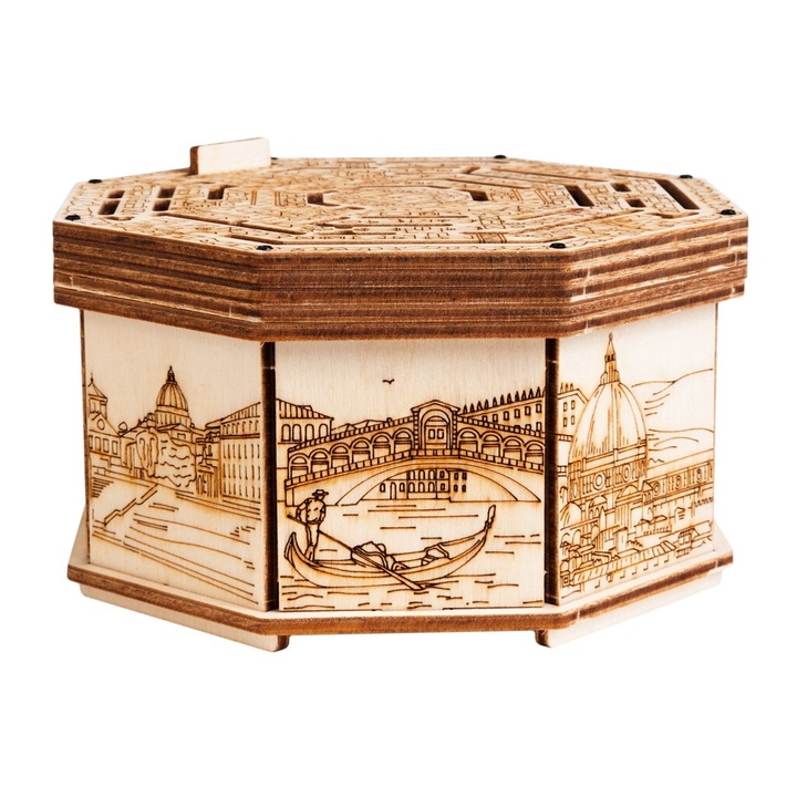 Puzzle EscapeWelt Secret Box, 12,2x12,2x7,5 cm, fa, 14 éves kor felett