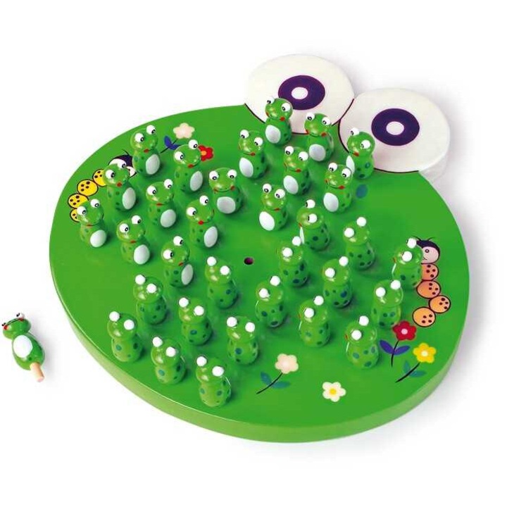 Interaktív gyerekjáték, Kisláb, magányos békák, 20x20x4 cm, fa, 3+