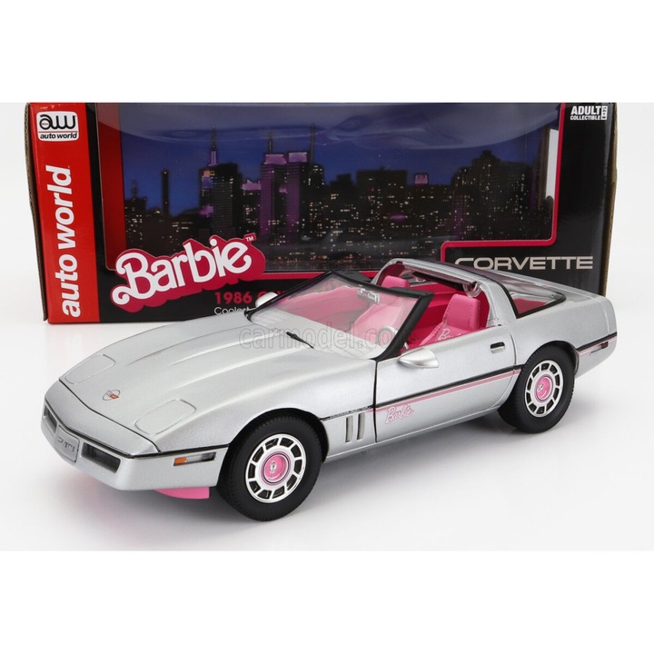 Modell autó, Chevrolet Corvette Spider Open 1986, 1:18, ezüst és rózsaszín
