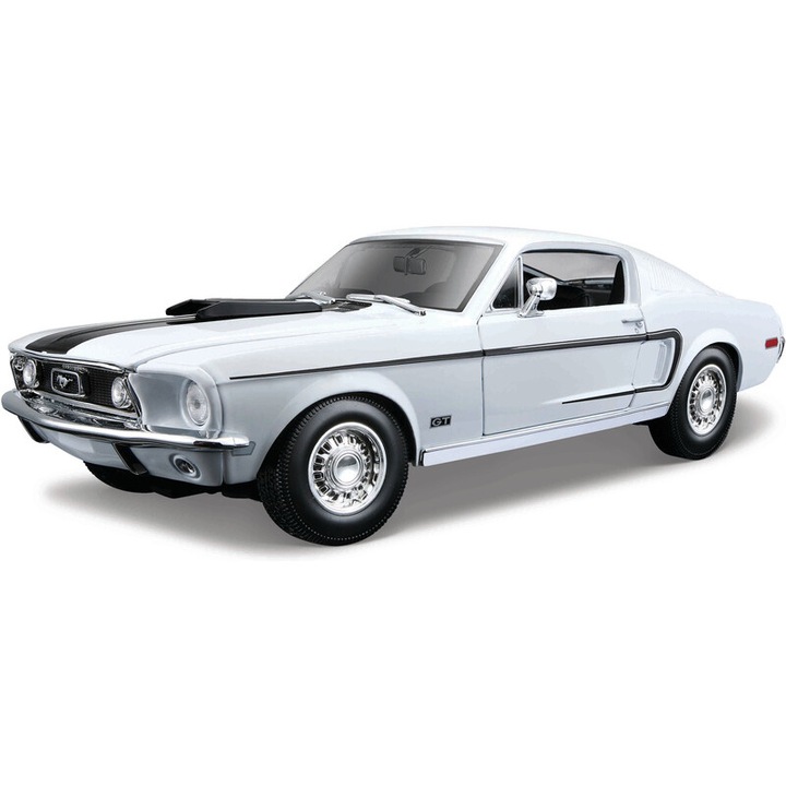 Автомобил, Ford Mustang GT Cobra Jet, 1968, 1:18, бял, 24см, Maisto
