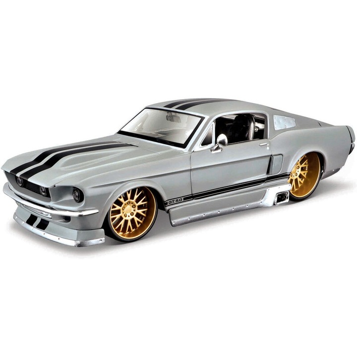 Modellautó, Maisto, Ford Mustang GT 1967, 1:24, ezüst, 17cm