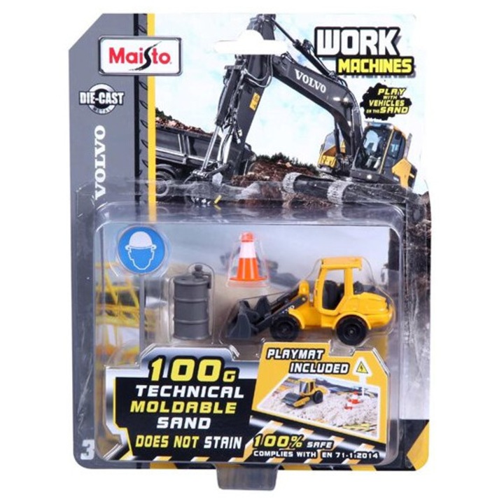 Játék építőipari gép készlet, Maisto Volvo L25H, 1:64, kiegészítőkkel, 3 éves kortól gyermekeknek