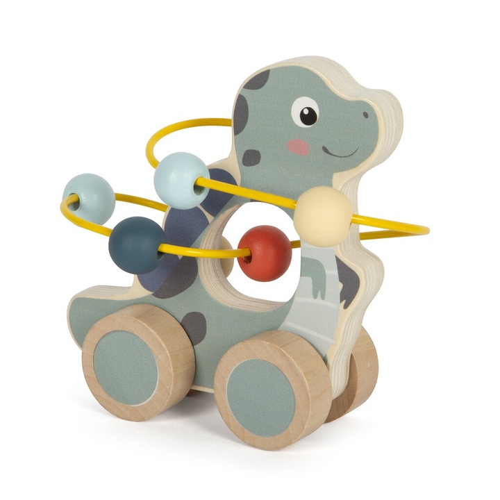 Интерактивна играчка за бебета Small Foot, лабиринт от мъниста, динозавър, 15x6.5x13 см