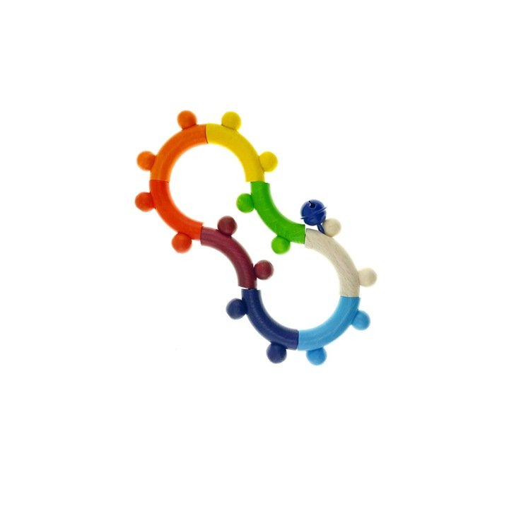 Csörgős játék, Hess, 17x9x1,5 cm, fa, 0+ éves kortól