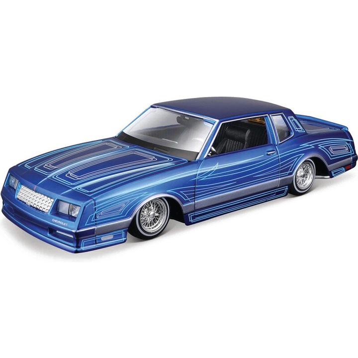 Maisto modellautó, Chevrolet Monte Carlo SS 1986, 1:24, nyitható ajtók, kék, 17cm