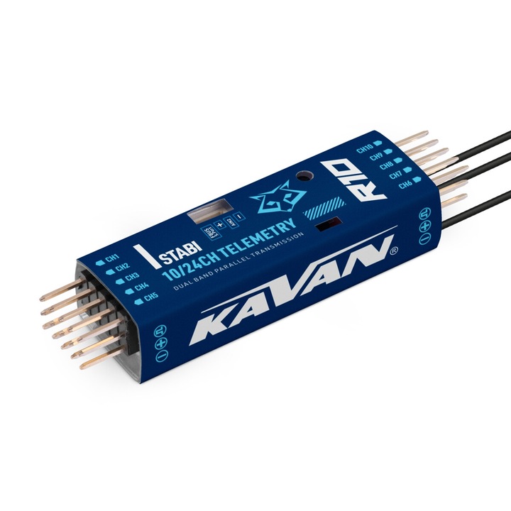 Vevő, KAVAN, R10 Stabi, 10 csatorna, integrált telemetria, IMU stabilizáció, 64,6x16,6x12,4mm, 9,8g