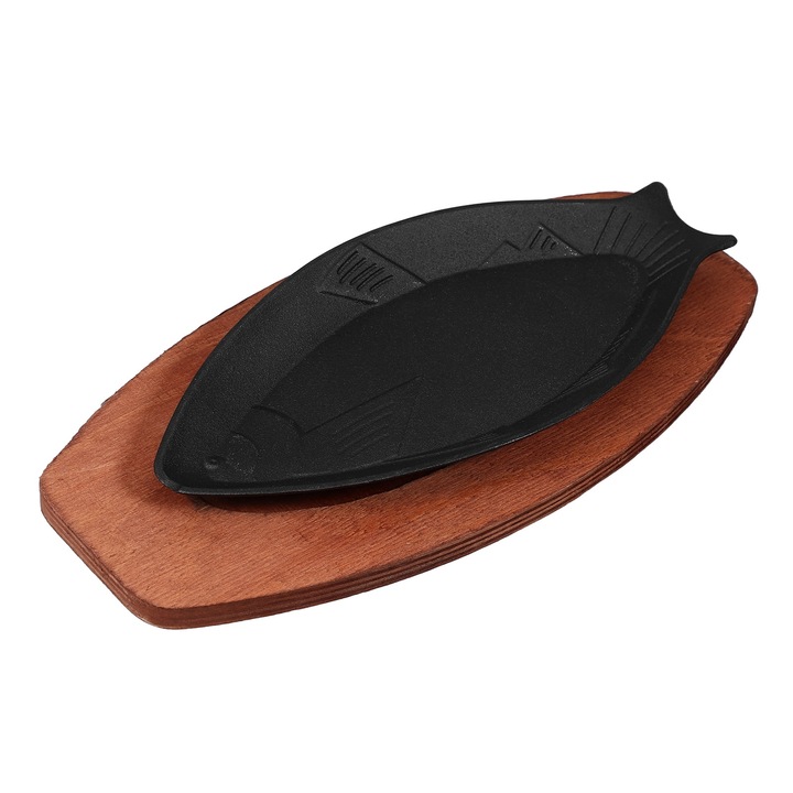 Tigaie patrata din fier cu maner de lemn, negru, 33.5x16.5x2.5cm