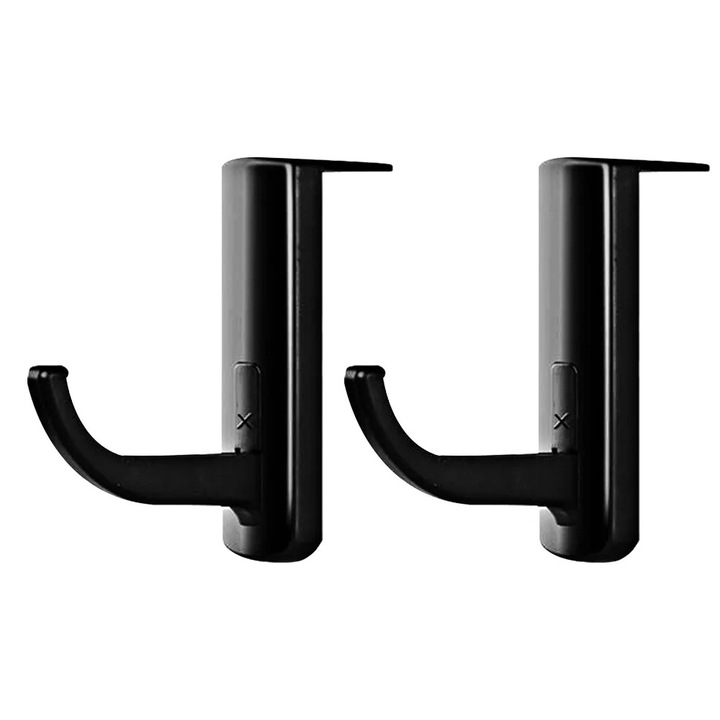 Suport casti autoadeziv, 2 bucati, plastic, negru, 7.5x5.3x2.5cm