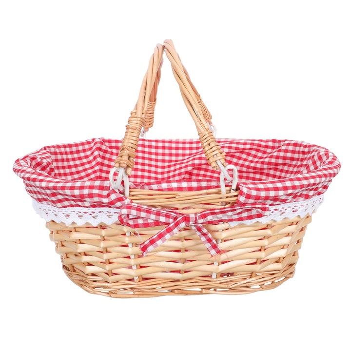 Cos de picnic din rattan natural, multicolor, 32x23x12cm